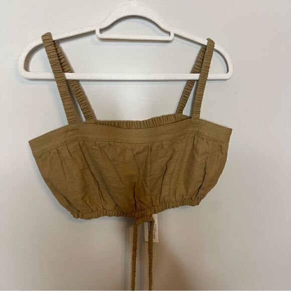 NWT Jonathan Simkhai Clay Washed Linen Ruched Crop Top Large - Picture 7 of 10